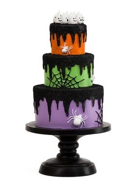 Halloween Spider Web Tiered Cake Decoration - Black, Purple, Green, Orange 18’ H